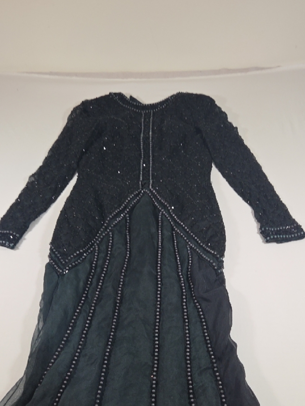 Boho Black Long Sleeve Beaded Evening Gown Festival Fairy Tulle Skirt Open Back - Picture 4 of 16